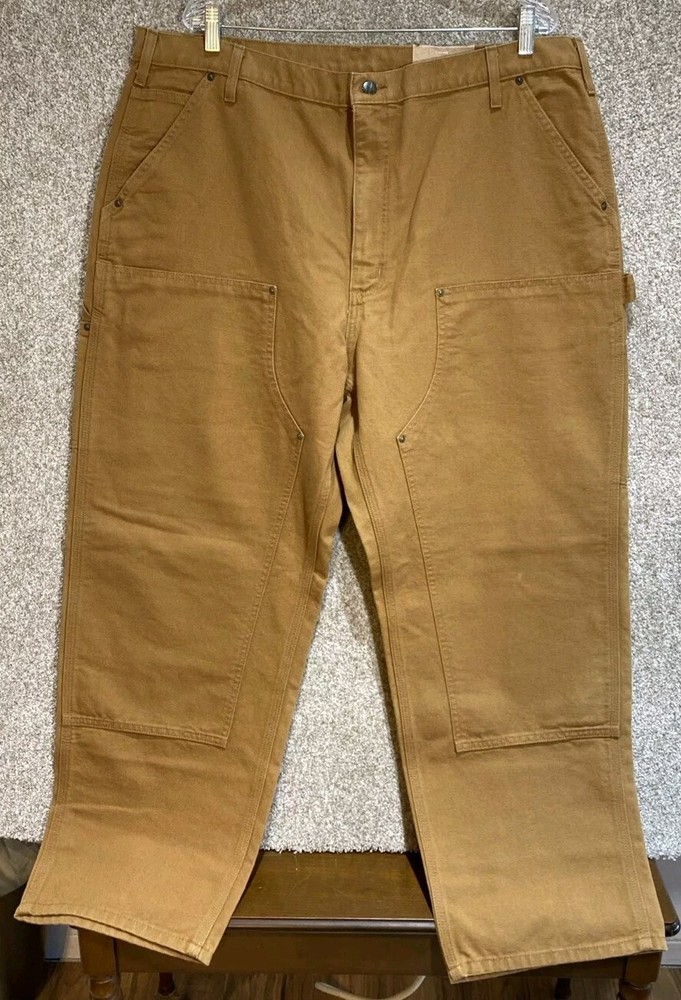 Carhartt Mens Canvas Double Knee Work Dungaree Pants B136 Brown Size 42X30 New With Tags