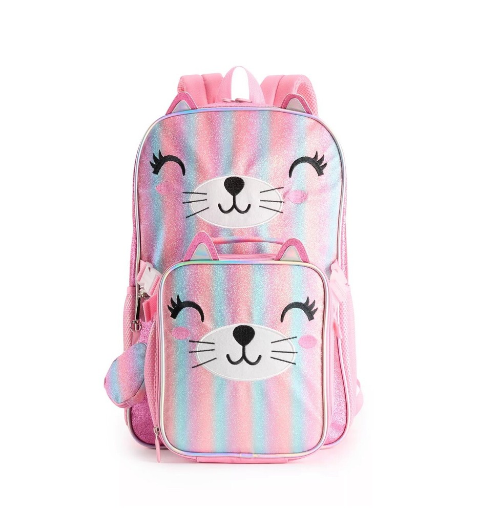 Shiny Kitty Backpack 2-Piece Set for Girls - Cute School Bag  -image