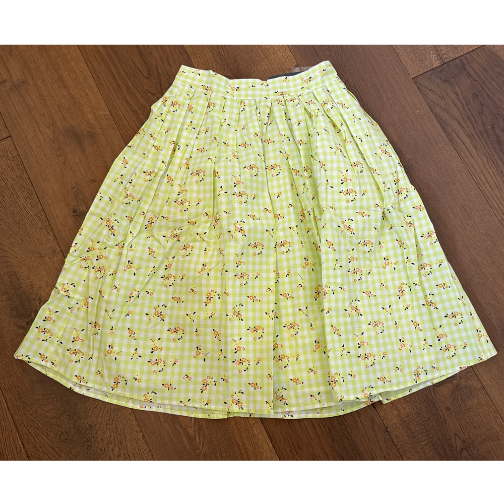 ModCloth Green Gingham Cottagecore Pleated Skirt Imagine the Possibilities Size 4 New With Tags