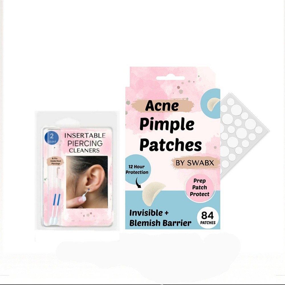 Bundle Kit Swabx Insertable Piercing Cleaner paired with 84 Count Pimple Patches