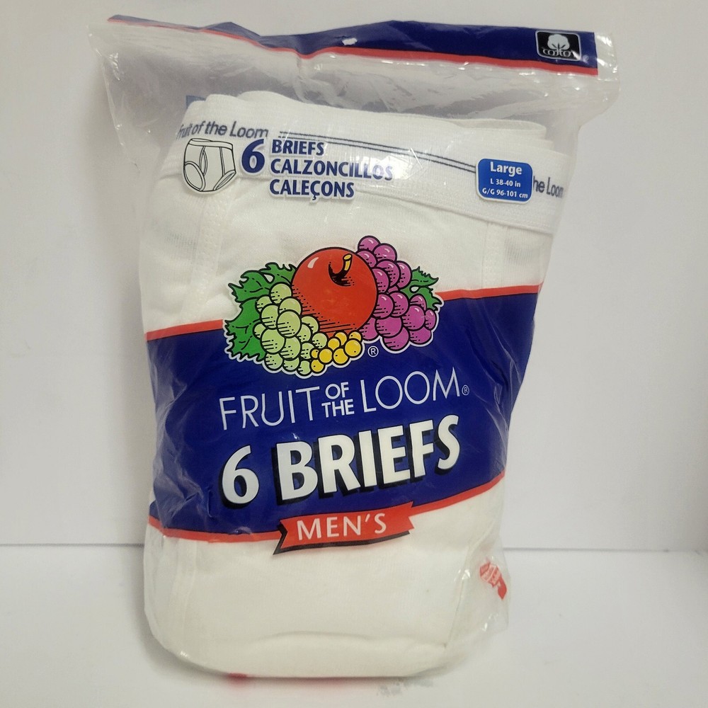 NEW Vtg Fruit of the Loom Mens White Briefs 6 pk 2004 L 38-40 Tighty Whities USA