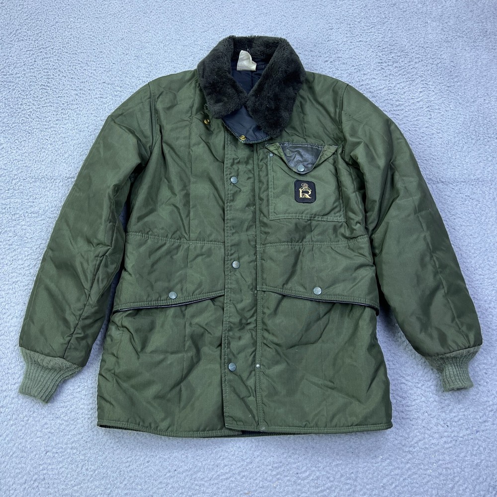 VTG Refrigiwear Men's Green Insulated Ski Puffer Jacket with Faux Fur Collar