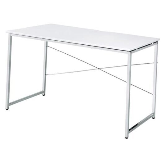 Tennos Rectangular Metal Frame Writing Desk in White and Chrome White / Chrome