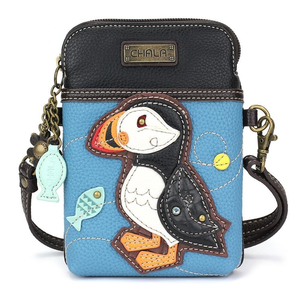 NEW CHALA BLUE PUFFIN FISH CELL PHONE CROSSBODY PURSE ADJUSTABLE STRAP