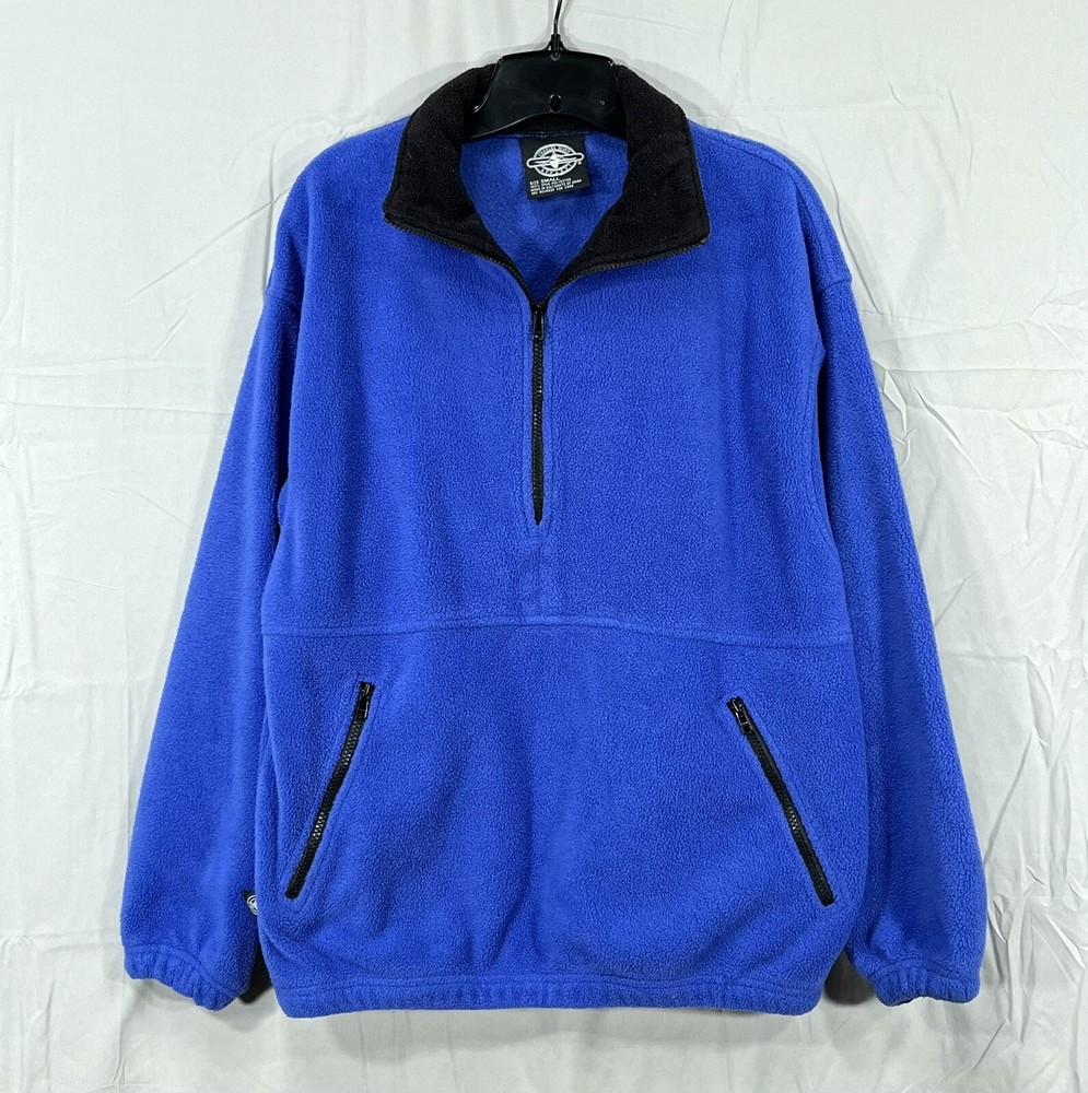 CHARLES RIVER APPAREL Men's BLUE Fleece 1/4-ZIP Long Sleeve PULL-OVER Shirt Sz S