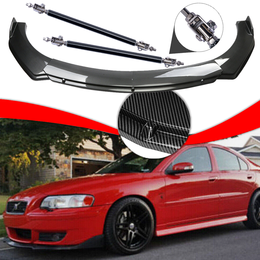 Volvo S40 S60 S70 S80 Carbon Fiber Front Bumper Lip Spoiler & Strut Rods