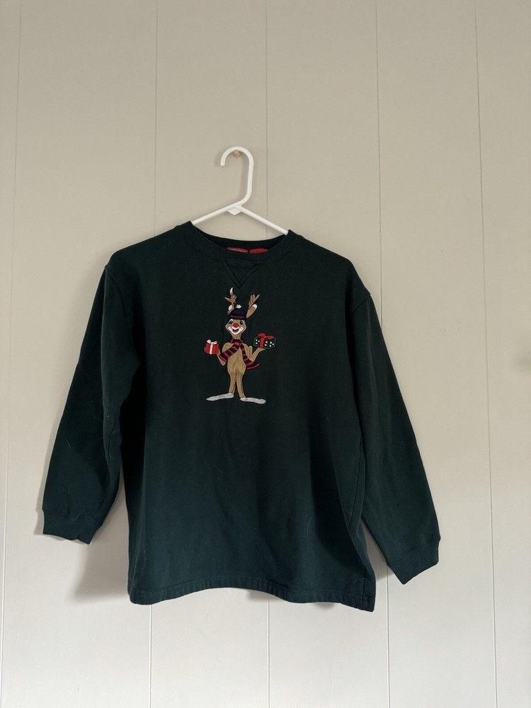 90s Official Rudolph Merch Green Christmas Crewneck Pullover Sz Small Unisex