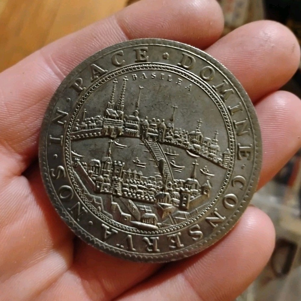 BASILEA Silver Cityscape Numismatic Medal with Latin Inscription, Circulated