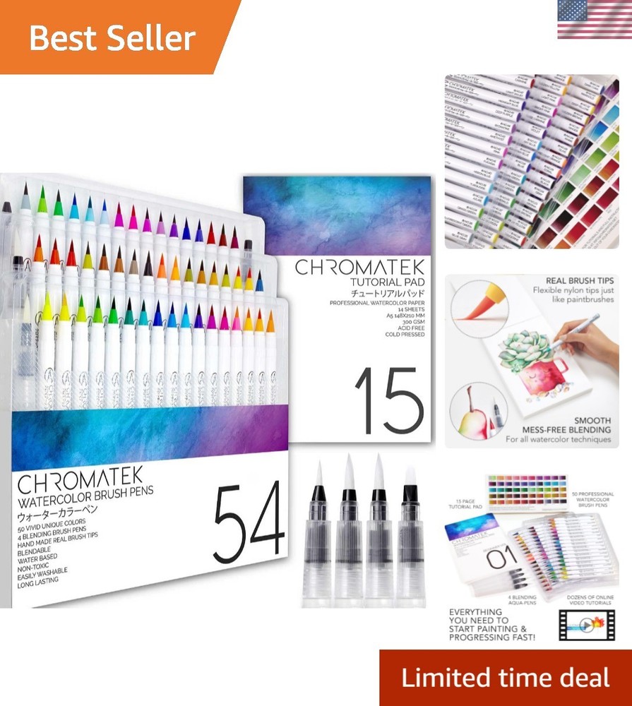 54 Watercolor Pens Set | Including 15 Page Pad & Online Video Tutorial Series...