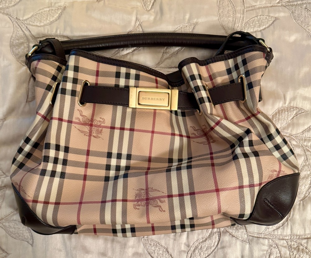 BURBERRY Haymarket Check Belted Hobo Bag EXCELLENT Condition Auth. w/Dust Cover