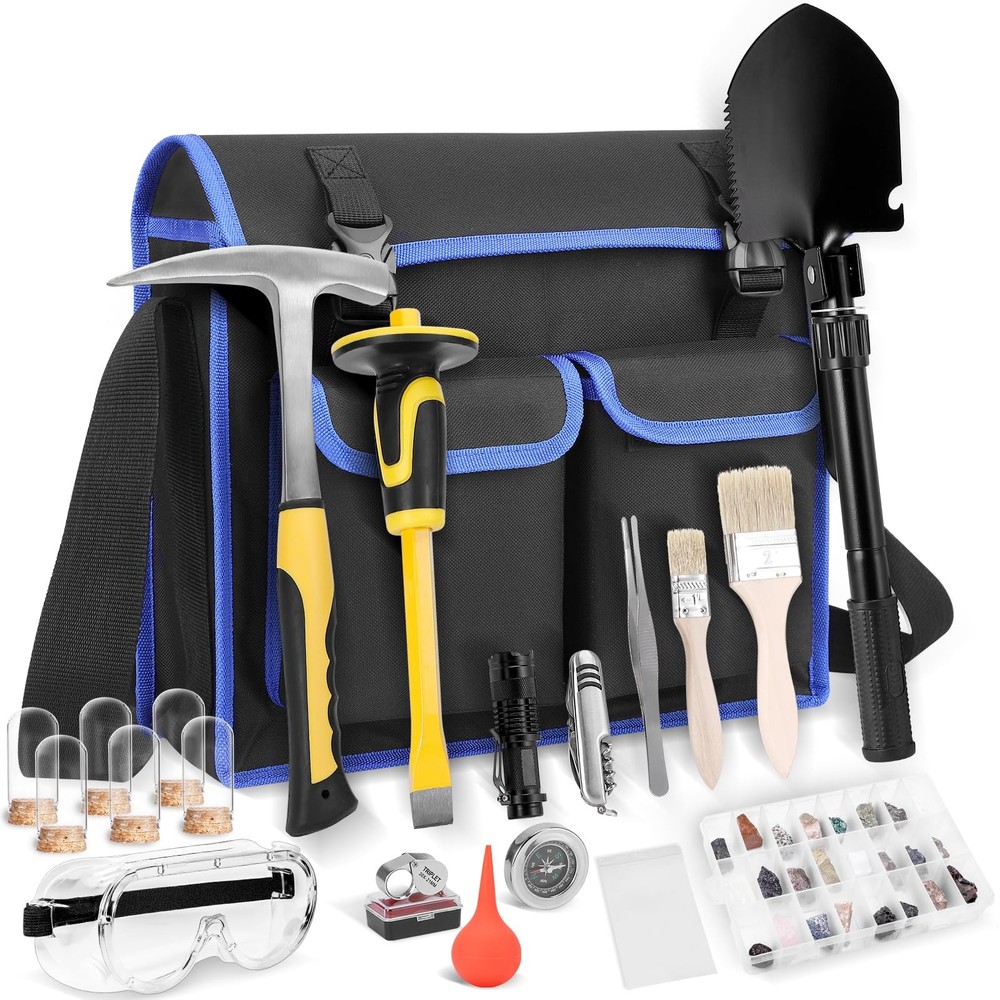 25-Piece Geology Rock Pick Kit with 28 oz Hammer & 12
