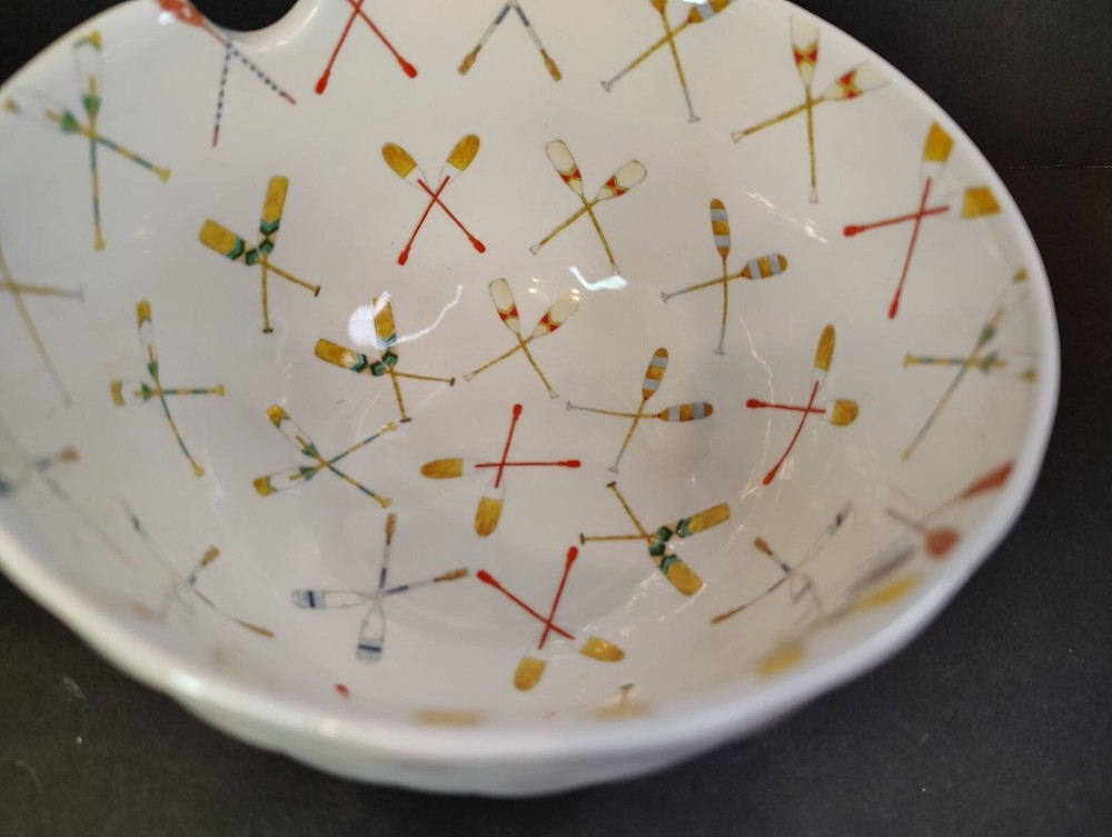 Sara Fitz 32 Oz Noodle Ramen Soup Bowl with Canoe Oars Chopstick Rest Cabincore Design