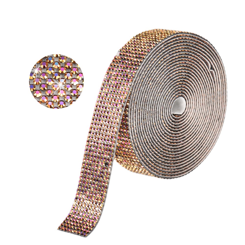 Self Adhesive Rhinestone Strips 3 Yards 0.7 Inch for Craft,Black AB