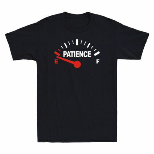 Patience Low Funny Out Of Energy Graphic Men's Cotton Short Sleeve T-Shirt Black