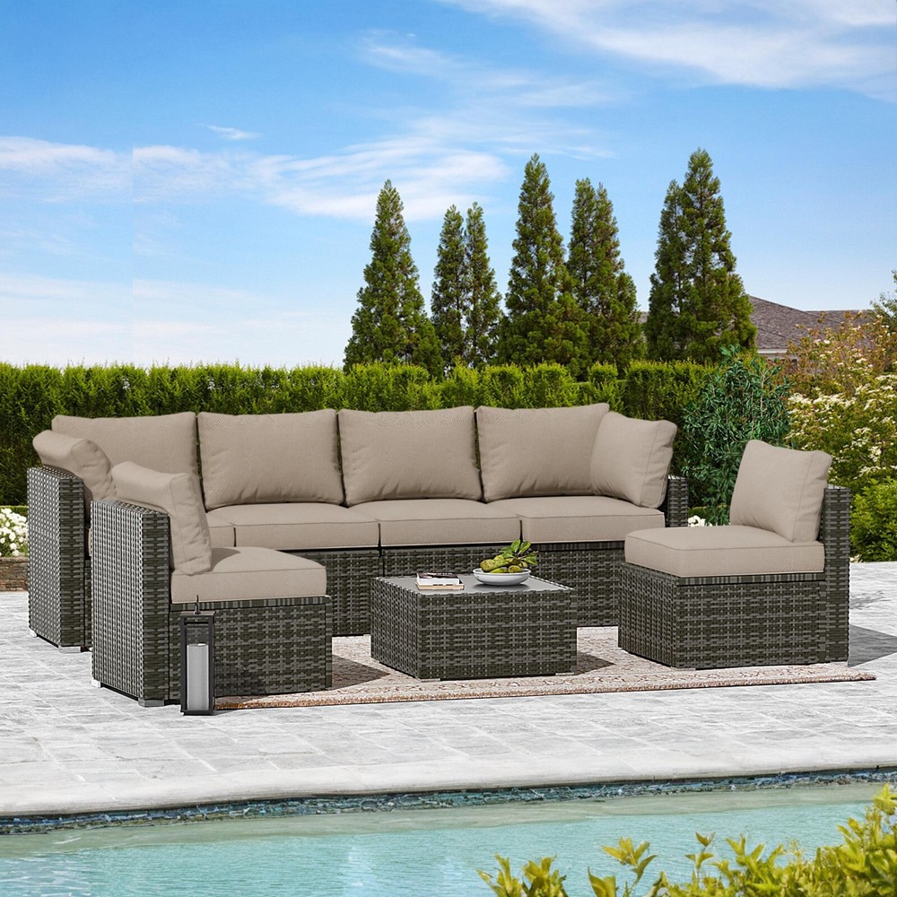 Covered Outdoor Outdoor Patio Furniture Set, 7 Pieces Patio Furniture Sets