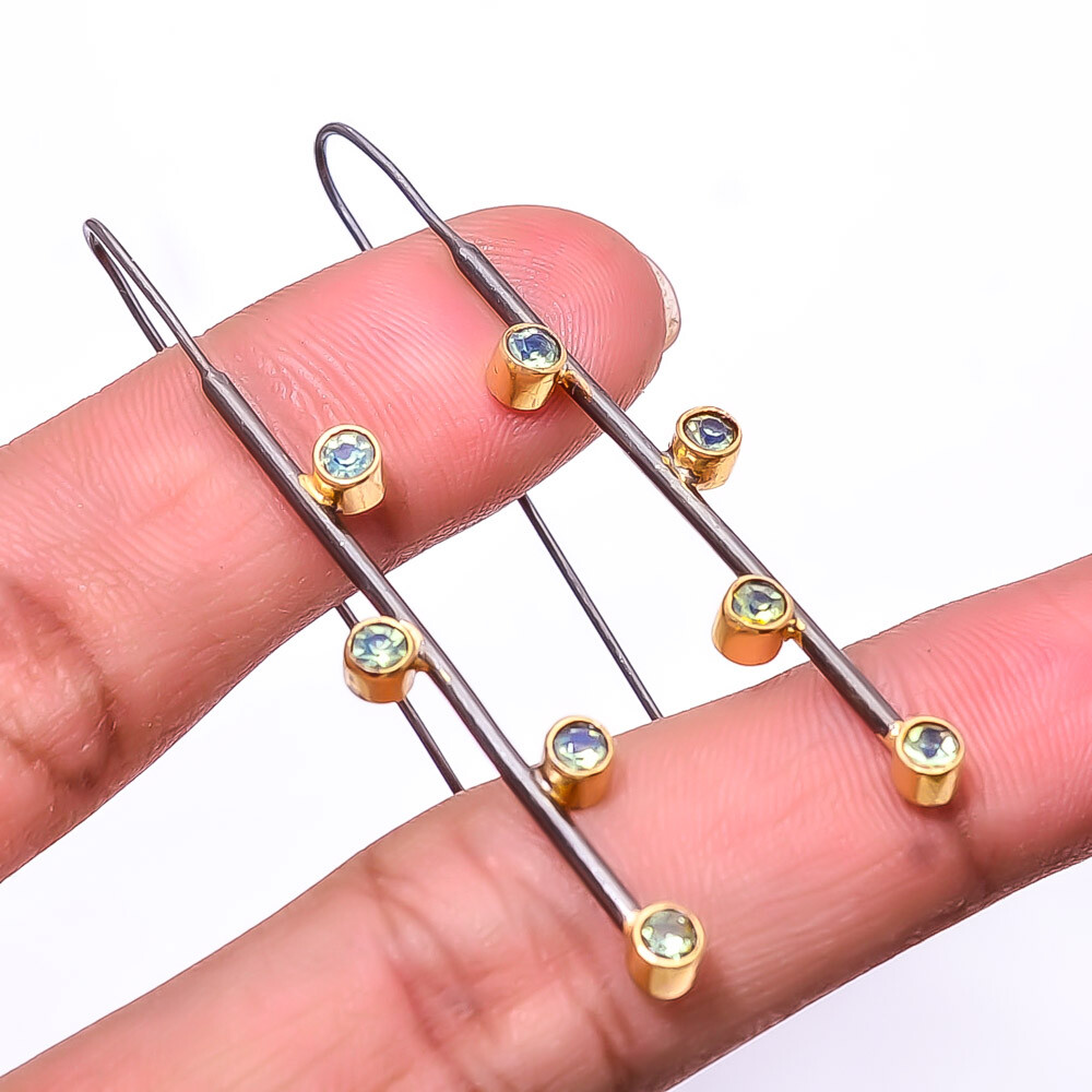 Green Tourmaline 925 Silver Black And Gold Rhodium Plated Earring 2.15