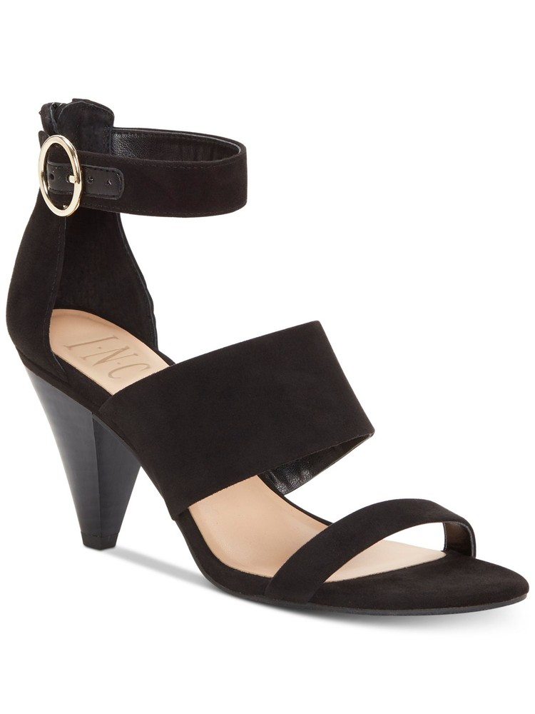 INC Women's Black Cushioned Cone Heel Zip-Up Dress Sandals Size 6.5 M  