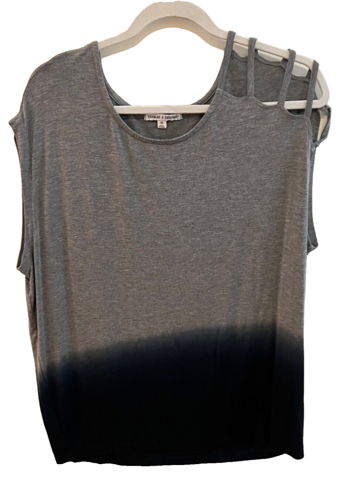 Threads 4 Thought レディース Tシャツ 染料 ネイビー グレー カットアウト ショルダー ストラップ M
