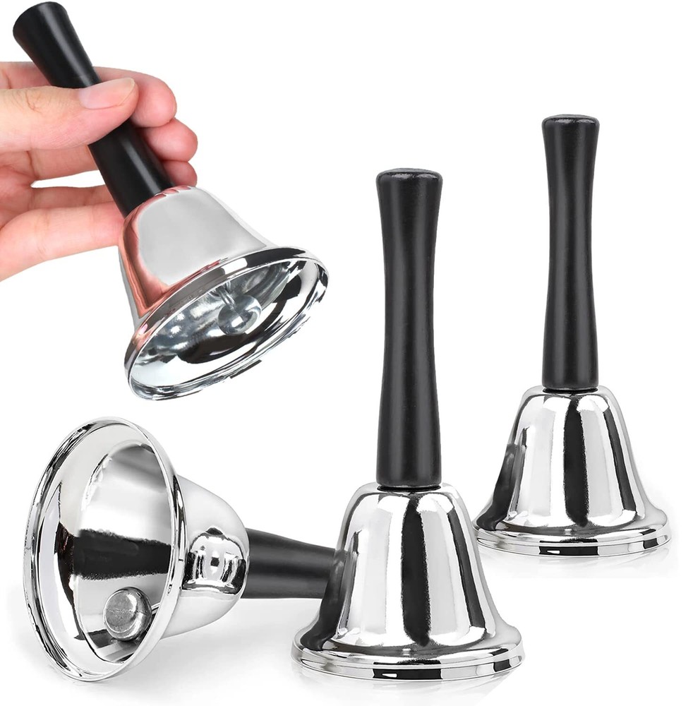 4 Pack Hand Bell, Silver Steel Bell, Ringing Bell with Handle, Dinner Bells f...
