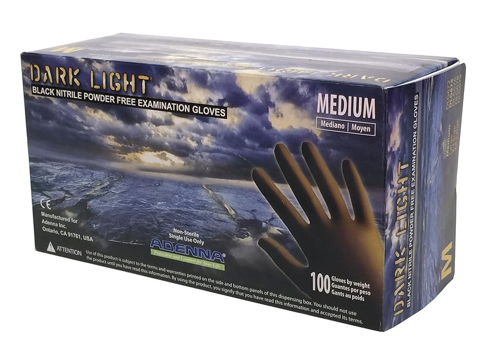 DLG675 Black Nitrile Exam Gloves Powder-Free Medium 9 mil Box of 100