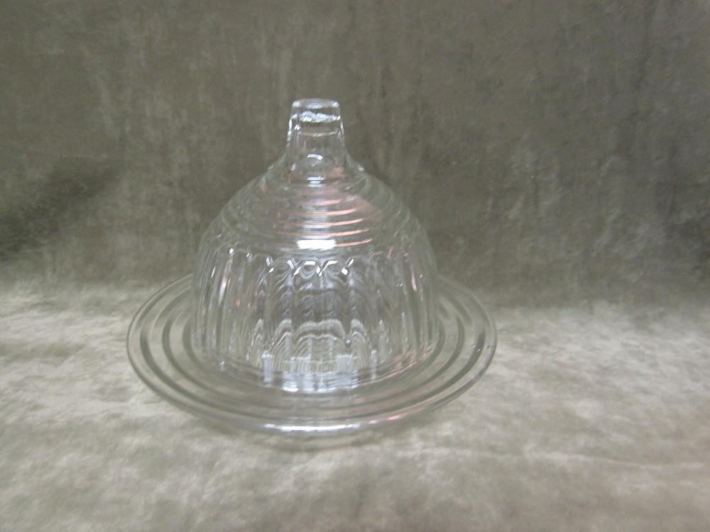 Vintage 1930s Federal Glass Art Deco Manhattan Butter Dish with Rings Design  