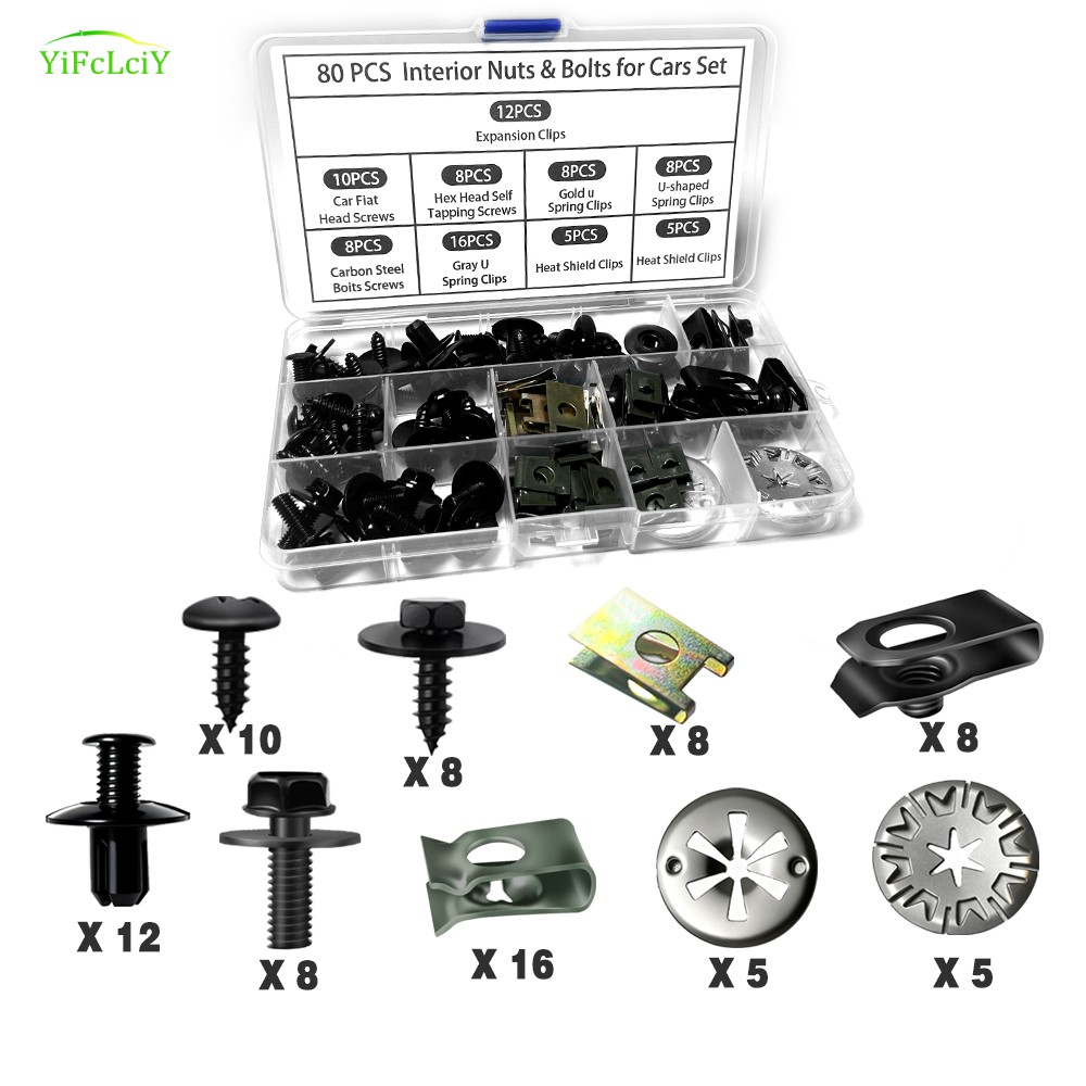 80pcs For Ford Engine Splash Fastener Fender Liner Body Bolts U-nut Clips