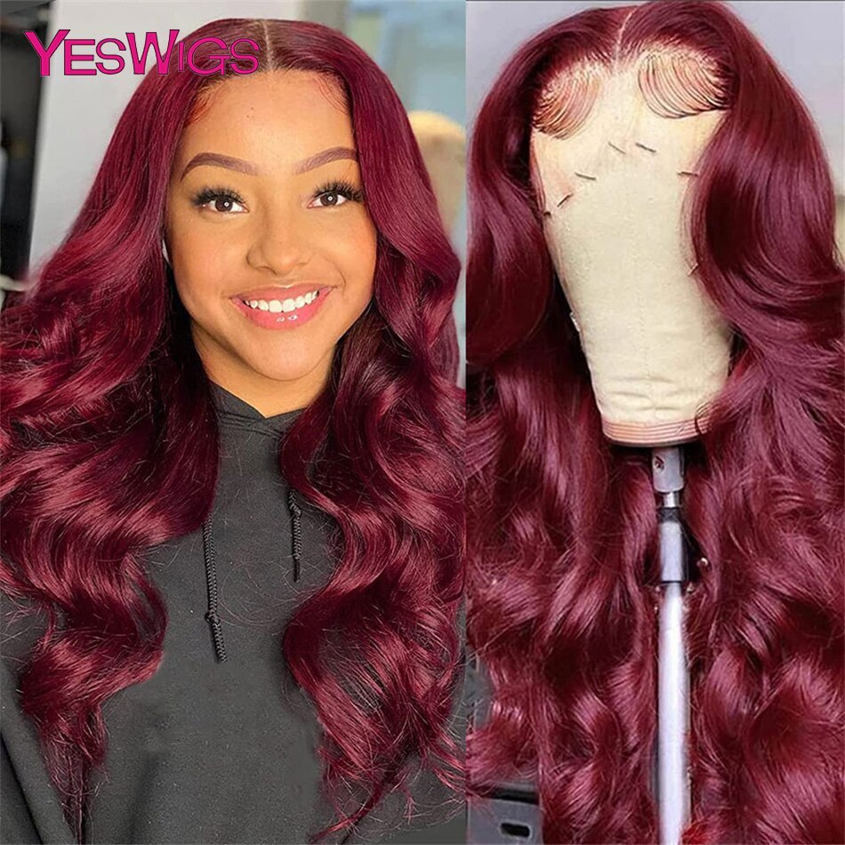 99J Burgundy 13x4 Glueless Lace Front Wig Pre Plucked Human Hair