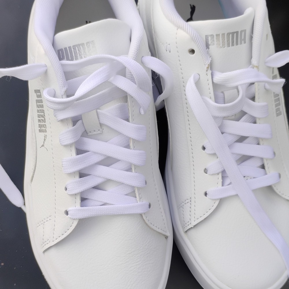 PUMA White Lace Up Low Top Solid Pattern Sneakers Athletic Shoes Men's Casual