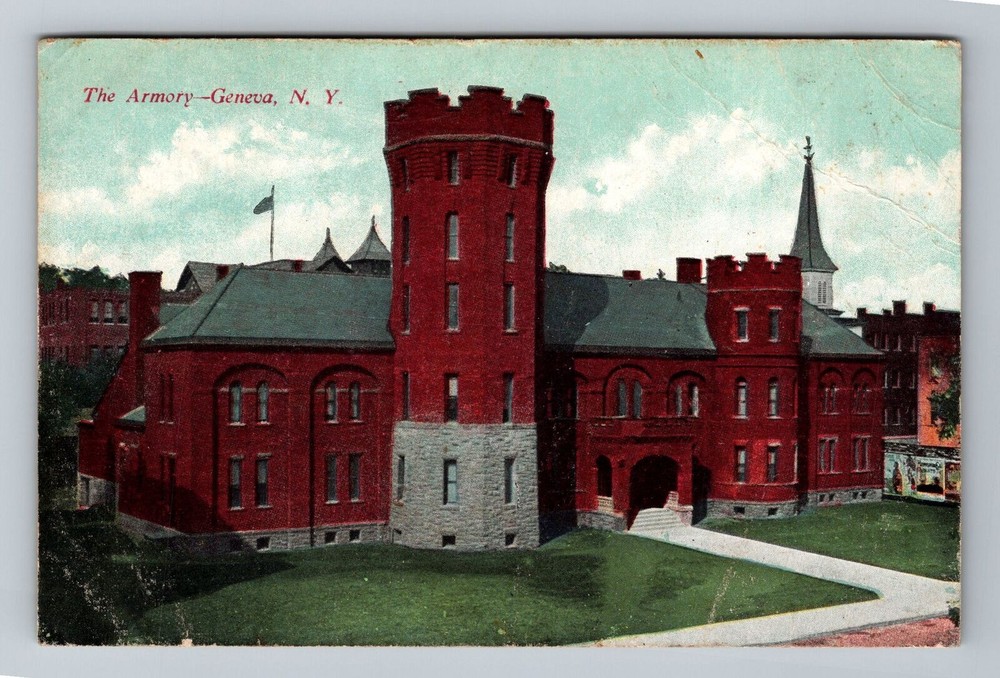 Geneva NY-New York, The Armory Vintage Souvenir Postcard