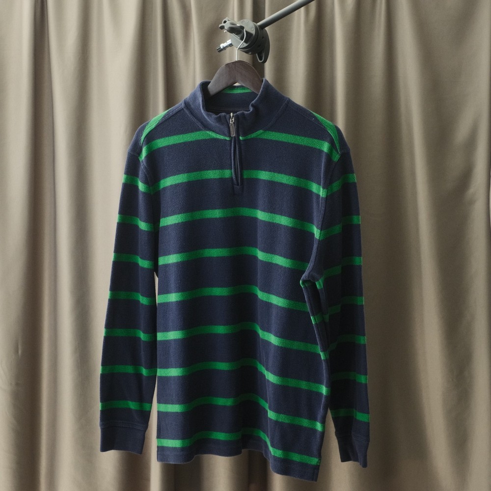 Vintage Y2K Club Room Striped Quarter Zip Sweater Mens Size XL Preppy Rugby