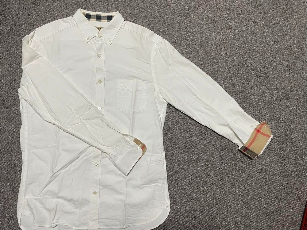 Burberry Long sleeve Shirt White Nova check Pocket Logo Cotton Men Size S Used