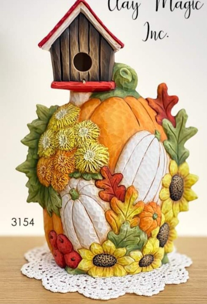 Ceramic Bisque Autumn Pumpkin Birdhouse Ready to Paint No Cut Outs