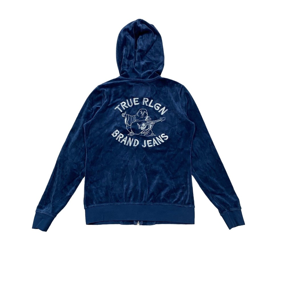 True Religion Emb Buddha Velour Full Zip Hoodie Women's S Y2K