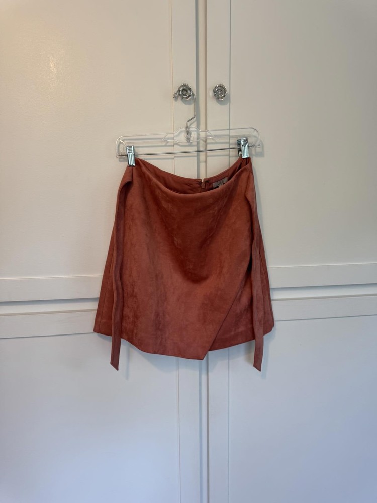LOFT Women's Pink Salmon Faux Suede Tie Front Wrap Mini Skirt Size 6