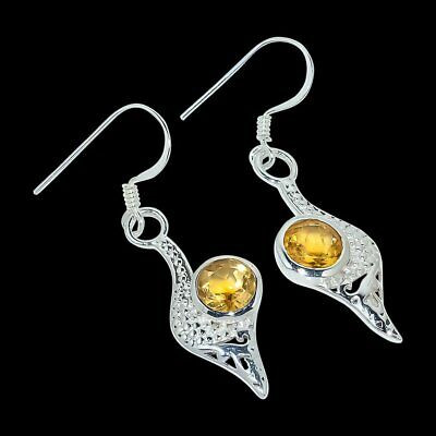 Natural Citrine Gemstone 925 Sterling Silver Handmade Earrings 1.50 Inches