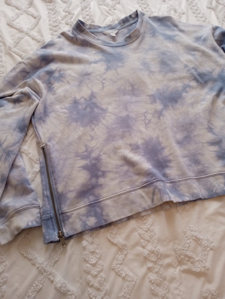Tie Dye Blue Women's Sweatshirt with Side Zippers - Time & Tru Size Large