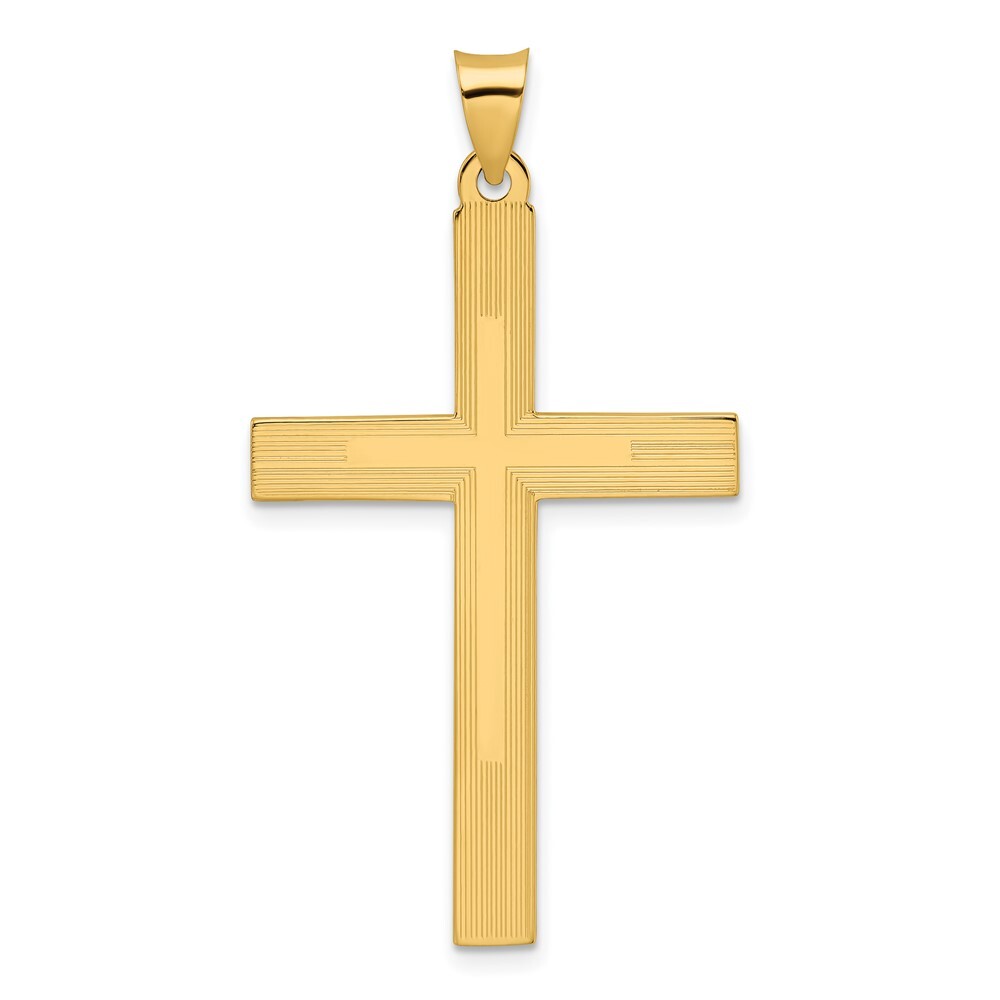 14k Yellow Gold Polished and Line Design Solid Cross Pendant L-1.87 Inch 4.35gm