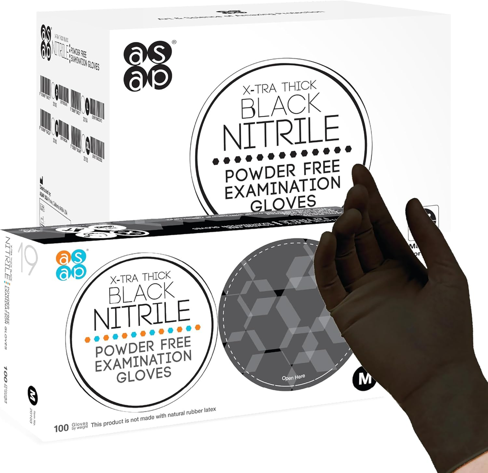 Black Nitrile Powder Free Examination Gloves, Disposable, 4 Mil, Black