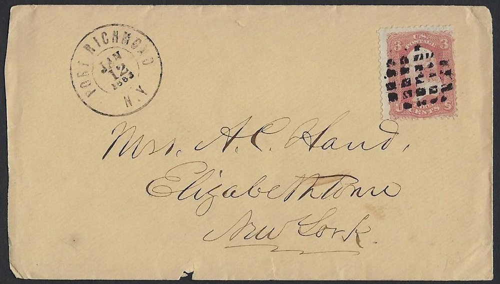 US 1863 CIVIL WAR PERIOD COVER DPO PORT RICHMOND NY FANCY CANCEL
