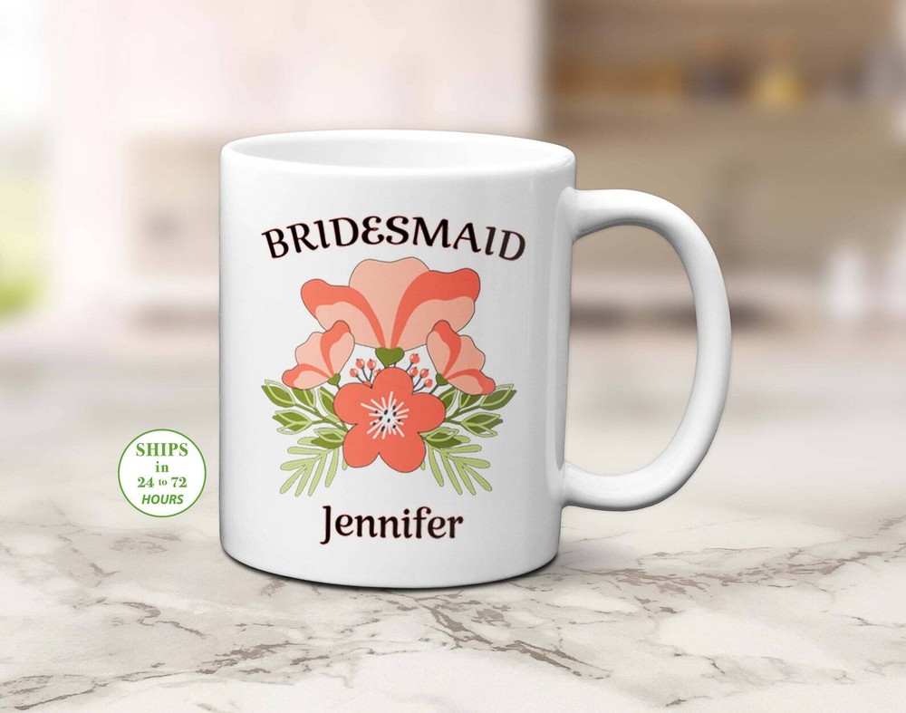 Personalized Bridesmaid Mug Orange Flower Bridesmaid Mug Custom Bridesmaid Gift