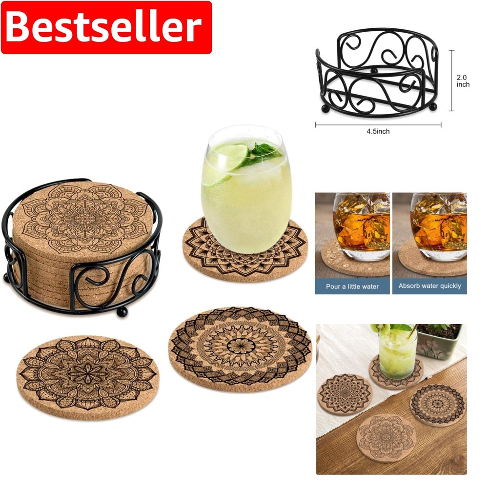 4-Inch Cork Coasters with Holder – Stylish Furniture Protection