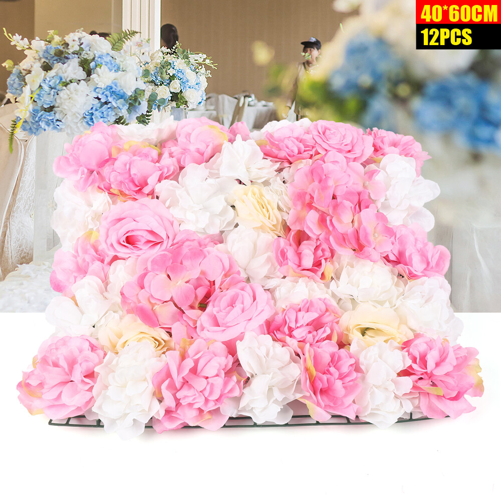 12X Artificial Rose Flower Wall Panel Bouquet Wedding Party Background Backdrop