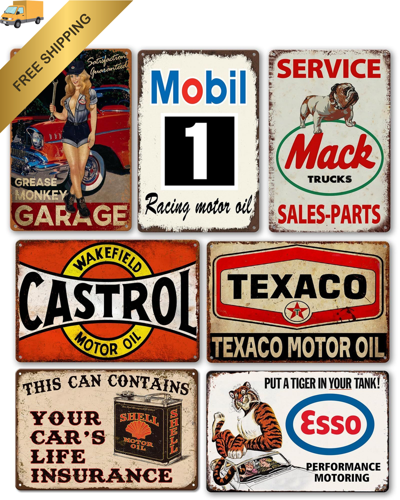 Vintage Metal Garage Signs for Men, Gas Station Tin Small Signage, Multicolor