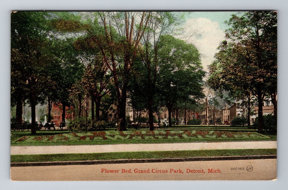 Detroit Michigan Grand Circus Park Flower Bed Vintage 1909 Postcard