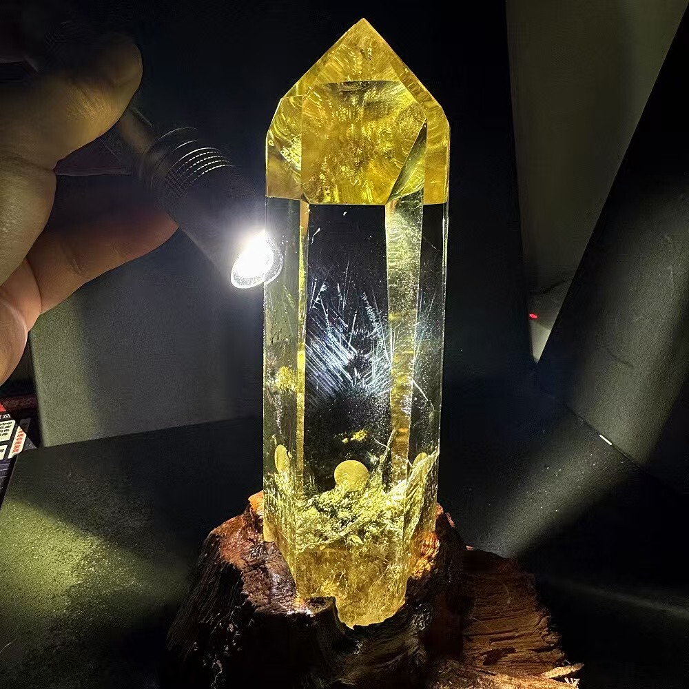 1.82LB Natural Citrine Quartz Obelisk Crystal Tower with Stand for Reiki Healing