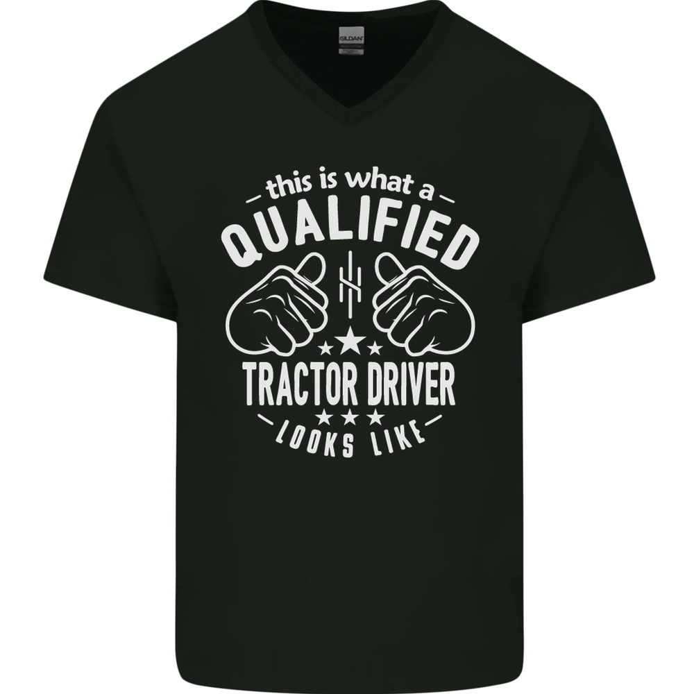 A Qualified Tractor Driver Looks Like Mens V-Neck Cotton T-Shirt