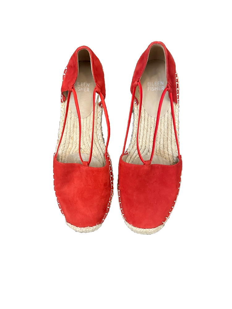 Eileen Fisher Women's Lee Fire Suede Red Slip On Jute Espadrilles Size 8.5