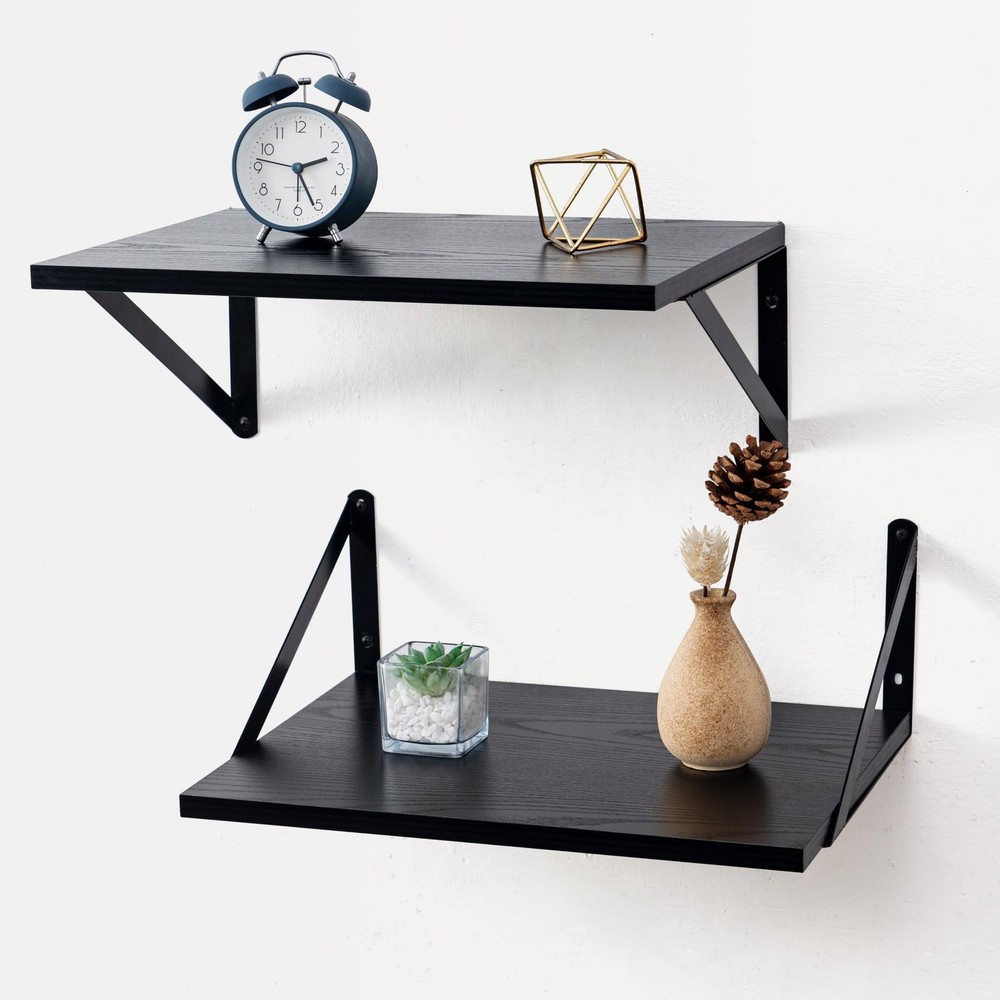 Deep Floating Shelves for Wall, 16W x 12D Black Floating Shelves Set of 2, 12...