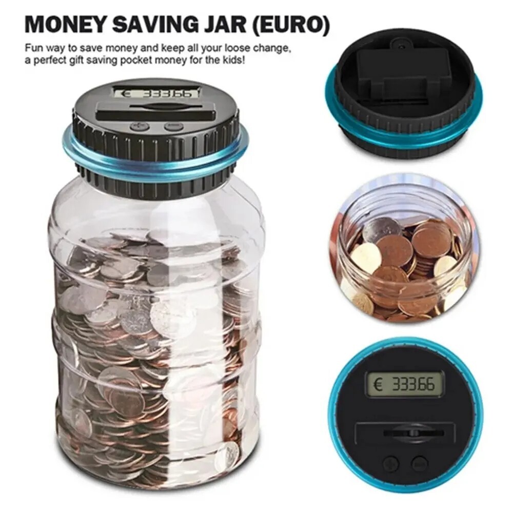 Digital LCD Coin Counting Piggy Bank – Money Saving Box for USD & EURO Coins