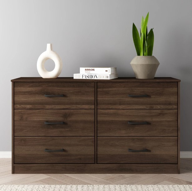 Mainstays Ardent 6-Drawer Dark Walnut Dresser for Bedroom Storage
